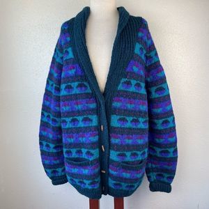 Ganesh Himal Hand Knit Wool Cardigan Sweater Size XXL EUC